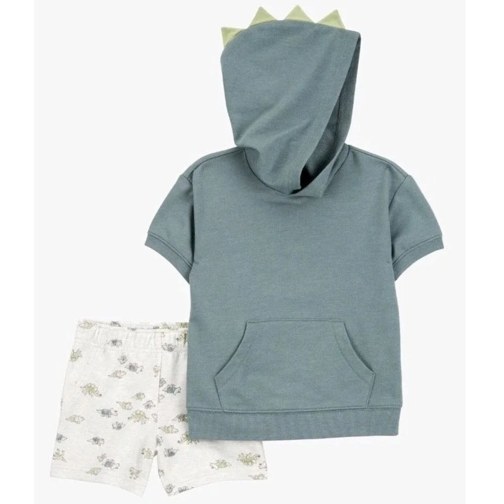CARTER'S Boys 2 pc Dinosaur Short Sleeve Hoodie Top & Shorts, Size 5t